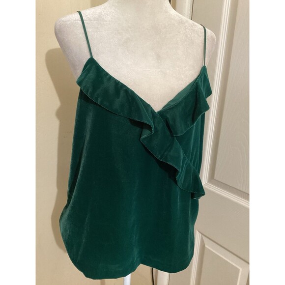 J. Crew Green Going Out Velvet Cami Tank Top Evergreen Ruffle 6 - Picture 3 of 7